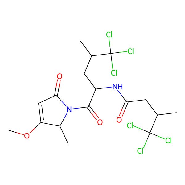 2D Structure of 4,4,4-trichloro-3-methyl-N-[5,5,5-trichloro-1-(3-methoxy-2-methyl-5-oxo-2H-pyrrol-1-yl)-4-methyl-1-oxopentan-2-yl]butanamide