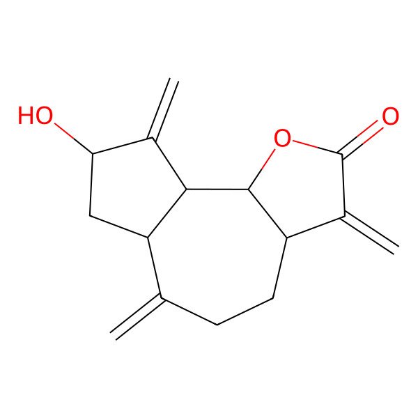 2D Structure of (3aR,6aS,8S,9aS,9bS)-8-hydroxy-3,6,9-trimethylidene-3a,4,5,6a,7,8,9a,9b-octahydroazuleno[4,5-b]furan-2-one