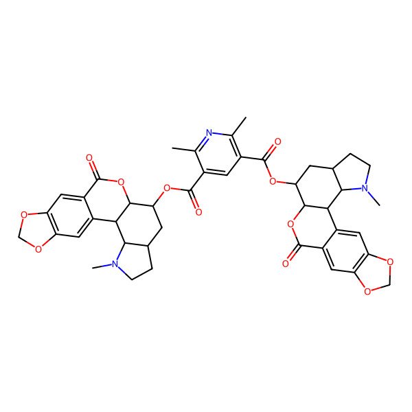 2D Structure of 3-O-[(2S,3S,7S,9R,10R)-4-methyl-12-oxo-11,16,18-trioxa-4-azapentacyclo[11.7.0.02,10.03,7.015,19]icosa-1(20),13,15(19)-trien-9-yl] 5-O-[(2R,3S,7R,9S,10R)-4-methyl-12-oxo-11,16,18-trioxa-4-azapentacyclo[11.7.0.02,10.03,7.015,19]icosa-1(20),13,15(19)-trien-9-yl] 2,6-dimethylpyridine-3,5-dicarboxylate