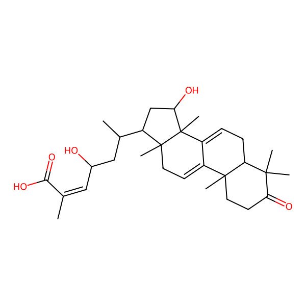2D Structure of 4-Hydroxy-6-(15-hydroxy-4,4,10,13,14-pentamethyl-3-oxo-1,2,5,6,12,15,16,17-octahydrocyclopenta[a]phenanthren-17-yl)-2-methylhept-2-enoic acid