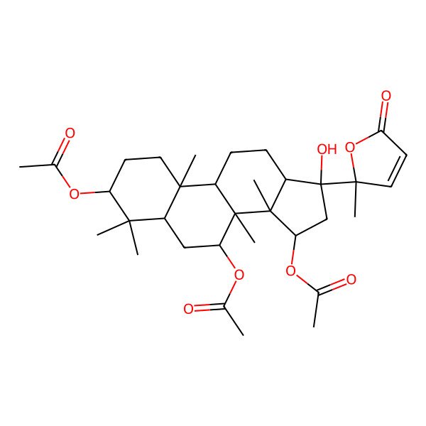 2D Structure of [(3R,8R,9R,10S,13S,14R,15R,17R)-7,15-diacetyloxy-17-hydroxy-4,4,8,10,14-pentamethyl-17-[(2S)-2-methyl-5-oxofuran-2-yl]-1,2,3,5,6,7,9,11,12,13,15,16-dodecahydrocyclopenta[a]phenanthren-3-yl] acetate