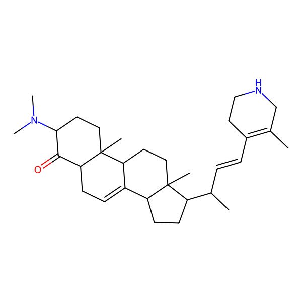2D Structure of (3S,5R,9R,10R,13R,14R,17R)-3-(dimethylamino)-10,13-dimethyl-17-[(E,2S)-4-(5-methyl-1,2,3,6-tetrahydropyridin-4-yl)but-3-en-2-yl]-1,2,3,5,6,9,11,12,14,15,16,17-dodecahydrocyclopenta[a]phenanthren-4-one