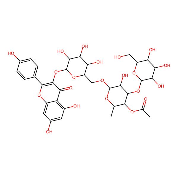2D Structure of [6-[[6-[5,7-Dihydroxy-2-(4-hydroxyphenyl)-4-oxochromen-3-yl]oxy-3,4,5-trihydroxyoxan-2-yl]methoxy]-5-hydroxy-2-methyl-4-[3,4,5-trihydroxy-6-(hydroxymethyl)oxan-2-yl]oxyoxan-3-yl] acetate