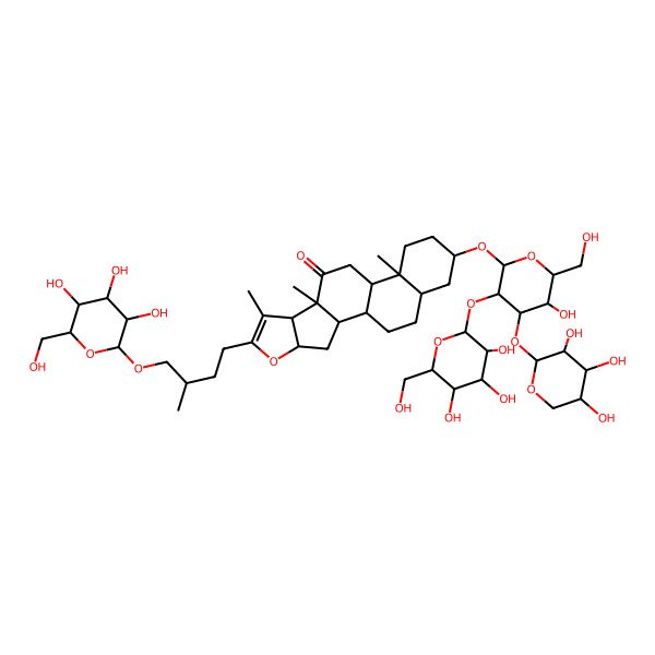 2D Structure of (1R,2S,4S,8R,9S,12S,13S,16S,18R)-16-[(2R,3R,4S,5R,6R)-5-hydroxy-6-(hydroxymethyl)-3-[(2S,3R,4S,5S,6R)-3,4,5-trihydroxy-6-(hydroxymethyl)oxan-2-yl]oxy-4-[(2S,3R,4S,5R)-3,4,5-trihydroxyoxan-2-yl]oxyoxan-2-yl]oxy-7,9,13-trimethyl-6-[(3R)-3-methyl-4-[(2S,3R,4S,5S,6R)-3,4,5-trihydroxy-6-(hydroxymethyl)oxan-2-yl]oxybutyl]-5-oxapentacyclo[10.8.0.02,9.04,8.013,18]icos-6-en-10-one