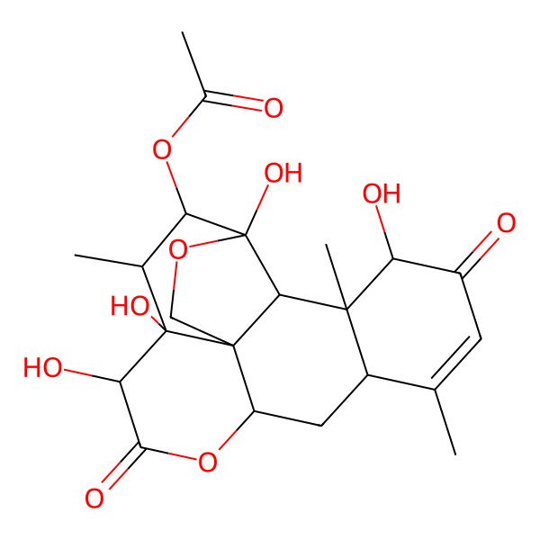 2D Structure of (4,7,8,17-Tetrahydroxy-6,14,18-trimethyl-9,16-dioxo-3,10-dioxapentacyclo[9.8.0.01,7.04,19.013,18]nonadec-14-en-5-yl) acetate