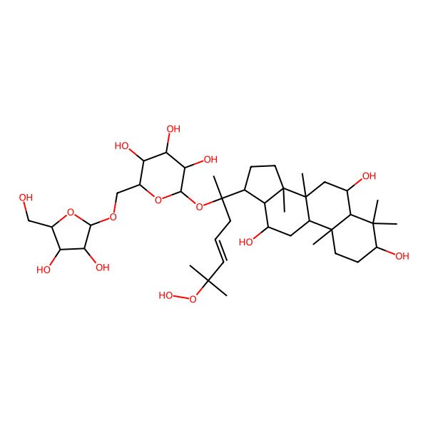 2D Structure of 2-[[3,4-dihydroxy-5-(hydroxymethyl)oxolan-2-yl]oxymethyl]-6-[6-hydroperoxy-6-methyl-2-(3,6,12-trihydroxy-4,4,8,10,14-pentamethyl-2,3,5,6,7,9,11,12,13,15,16,17-dodecahydro-1H-cyclopenta[a]phenanthren-17-yl)hept-4-en-2-yl]oxyoxane-3,4,5-triol