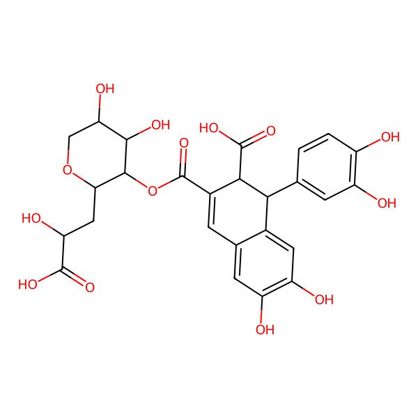 2D Structure of (1R,2S)-3-[(2R,3R,4S,5S)-2-[(2S)-2-carboxy-2-hydroxyethyl]-4,5-dihydroxyoxan-3-yl]oxycarbonyl-1-(3,4-dihydroxyphenyl)-6,7-dihydroxy-1,2-dihydronaphthalene-2-carboxylic acid