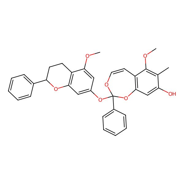 2D Structure of 6-methoxy-2-[(5-methoxy-2-phenyl-3,4-dihydro-2H-chromen-7-yl)oxy]-7-methyl-2-phenyl-1,3-benzodioxepin-8-ol