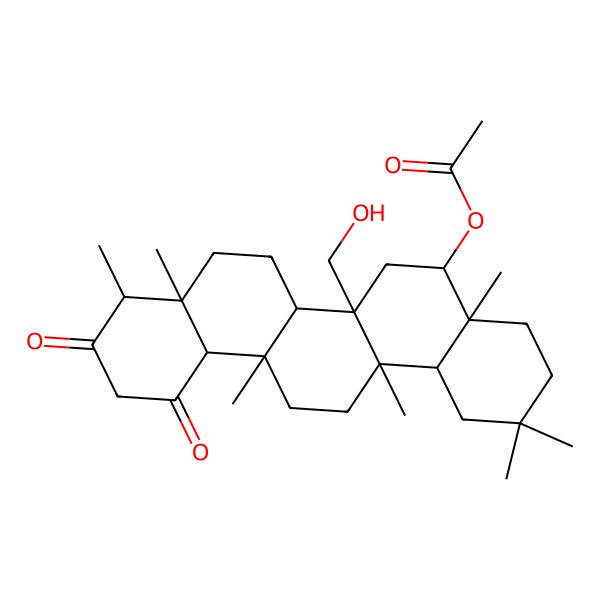 2D Structure of [6a-(hydroxymethyl)-2,2,4a,6a,8a,9,14a-heptamethyl-10,12-dioxo-3,4,5,6,6b,7,8,9,12a,13,14,14b-dodecahydro-1H-picen-5-yl] acetate