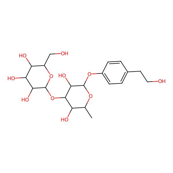 2D Structure of 2-[3,5-Dihydroxy-2-[4-(2-hydroxyethyl)phenoxy]-6-methyloxan-4-yl]oxy-6-(hydroxymethyl)oxane-3,4,5-triol