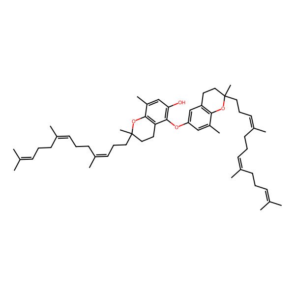 2D Structure of (2R)-5-[[(2S)-2,8-dimethyl-2-[(3E,7E)-4,8,12-trimethyltrideca-3,7,11-trienyl]-3,4-dihydrochromen-6-yl]oxy]-2,8-dimethyl-2-[(3E,7E)-4,8,12-trimethyltrideca-3,7,11-trienyl]-3,4-dihydrochromen-6-ol
