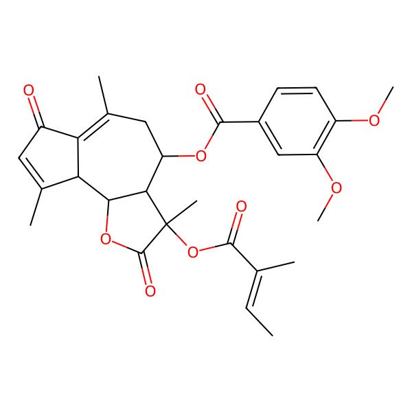 2D Structure of [(3S,3aR,4S,9aR,9bS)-3,6,9-trimethyl-3-[(Z)-2-methylbut-2-enoyl]oxy-2,7-dioxo-4,5,9a,9b-tetrahydro-3aH-azuleno[4,5-b]furan-4-yl] 3,4-dimethoxybenzoate