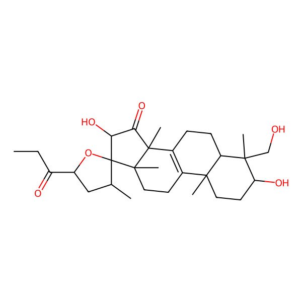 2D Structure of 3,16-dihydroxy-4-(hydroxymethyl)-3',4,10,13,14-pentamethyl-5'-propanoylspiro[2,3,5,6,7,11,12,16-octahydro-1H-cyclopenta[a]phenanthrene-17,2'-oxolane]-15-one