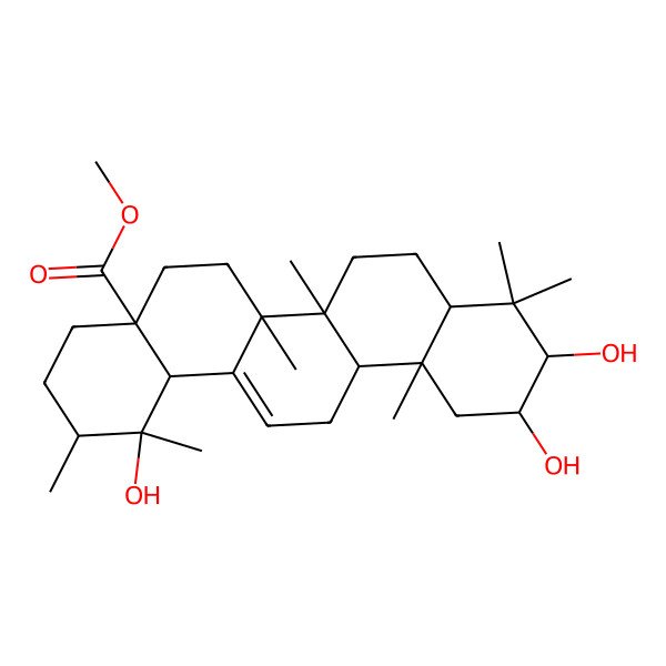 2D Structure of methyl (1R,2R,4aS,6aR,6aS,6bR,8aR,10R,11S,12aR,14bS)-1,10,11-trihydroxy-1,2,6a,6b,9,9,12a-heptamethyl-2,3,4,5,6,6a,7,8,8a,10,11,12,13,14b-tetradecahydropicene-4a-carboxylate 2D Structure of methyl (1R,2R,4aS,6aR,6aS,6bR,8aR,10R,11S,12aR,14bS)-1,10,11-trihydroxy-1,2,6a,6b,9,9,12a-heptamethyl-2,3,4,5,6,6a,7,8,8a,10,11,12,13,14b-tetradecahydropicene-4a-carboxylate