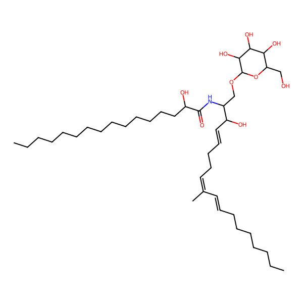 2D Structure of 2-hydroxy-N-[3-hydroxy-9-methyl-1-[3,4,5-trihydroxy-6-(hydroxymethyl)oxan-2-yl]oxyoctadeca-4,8,10-trien-2-yl]hexadecanamide