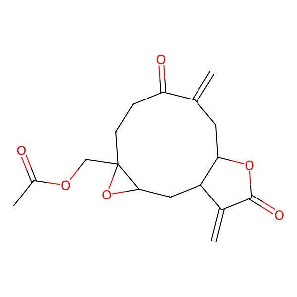 2D Structure of [(1R,3S,5S,11R)-9,14-dimethylidene-8,13-dioxo-4,12-dioxatricyclo[9.3.0.03,5]tetradecan-5-yl]methyl acetate