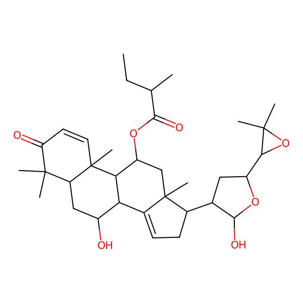 2D Structure of [(5R,7R,8R,9S,10S,11R,13S,17S)-17-[(2S,3S,5R)-5-[(2S)-3,3-dimethyloxiran-2-yl]-2-hydroxyoxolan-3-yl]-7-hydroxy-4,4,10,13-tetramethyl-3-oxo-6,7,8,9,11,12,16,17-octahydro-5H-cyclopenta[a]phenanthren-11-yl] 2-methylbutanoate