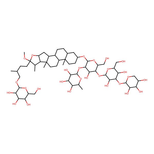 2D Structure of 2-[5-[3,5-Dihydroxy-6-(hydroxymethyl)-4-(3,4,5-trihydroxyoxan-2-yl)oxyoxan-2-yl]oxy-4-hydroxy-6-(hydroxymethyl)-2-[[6-methoxy-7,9,13-trimethyl-6-[3-methyl-4-[3,4,5-trihydroxy-6-(hydroxymethyl)oxan-2-yl]oxybutyl]-5-oxapentacyclo[10.8.0.02,9.04,8.013,18]icosan-16-yl]oxy]oxan-3-yl]oxy-6-methyloxane-3,4,5-triol