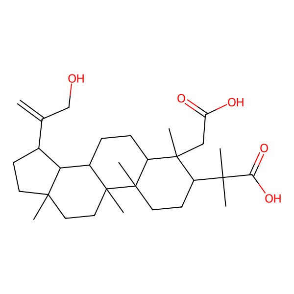 2D Structure of 2-[(3R,4R,5R,8R,9R,10R,13R,14S,15R)-4-(carboxymethyl)-15-(3-hydroxyprop-1-en-2-yl)-4,9,10,13-tetramethyl-2,3,5,6,7,8,11,12,14,15,16,17-dodecahydro-1H-cyclopenta[a]phenanthren-3-yl]-2-methylpropanoic acid