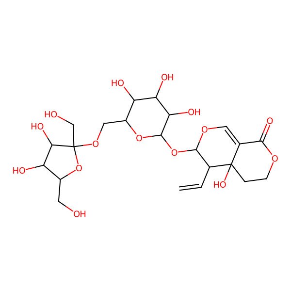 2D Structure of (3S,4R,4aR)-3-[(2S,3R,4S,5S,6R)-6-[[(2R,3S,4S,5R)-3,4-dihydroxy-2,5-bis(hydroxymethyl)oxolan-2-yl]oxymethyl]-3,4,5-trihydroxyoxan-2-yl]oxy-4-ethenyl-4a-hydroxy-3,4,5,6-tetrahydropyrano[3,4-c]pyran-8-one