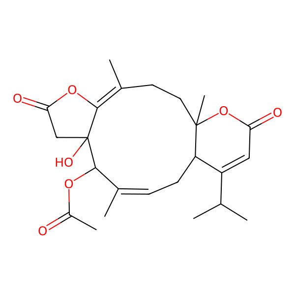 2D Structure of [(1S,4E,9S,10R,11Z,14R)-9-hydroxy-1,4,11-trimethyl-7,17-dioxo-15-propan-2-yl-6,18-dioxatricyclo[12.4.0.05,9]octadeca-4,11,15-trien-10-yl] acetate