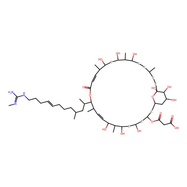 2D Structure of 3-[[5,7,9,19,21,23,29,30,31-nonahydroxy-8,12,18,22,26-pentamethyl-13-[4-methyl-12-[(N'-methylcarbamimidoyl)amino]dodec-8-en-2-yl]-15-oxo-14,33-dioxabicyclo[27.3.1]tritriaconta-10,16-dien-3-yl]oxy]-3-oxopropanoic acid