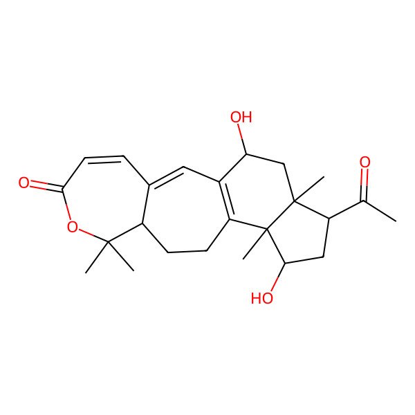2D Structure of 16-Acetyl-14,19-dihydroxy-8,8,13,17-tetramethyl-7-oxatetracyclo[10.7.0.03,9.013,17]nonadeca-1(12),2,4-trien-6-one