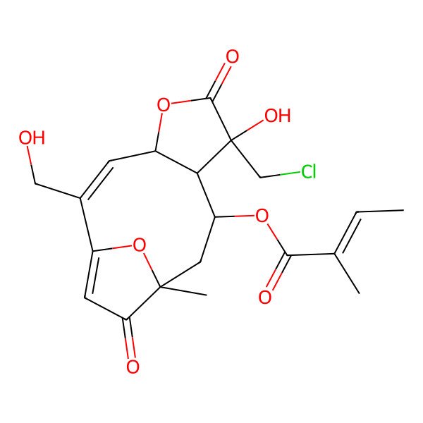 2D Structure of [(2Z,4S,7R,8R,9R,11R)-7-(chloromethyl)-7-hydroxy-2-(hydroxymethyl)-11-methyl-6,12-dioxo-5,14-dioxatricyclo[9.2.1.04,8]tetradeca-1(13),2-dien-9-yl] (Z)-2-methylbut-2-enoate
