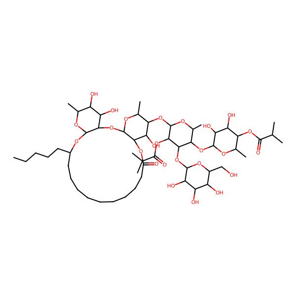 2D Structure of [4,5-Dihydroxy-2-methyl-6-[2-methyl-5-(2-methylpropanoyloxy)-6-[(7,25,26-trihydroxy-5,24-dimethyl-10-oxo-20-pentyl-2,4,9,21,23-pentaoxatricyclo[20.4.0.03,8]hexacosan-6-yl)oxy]-4-[3,4,5-trihydroxy-6-(hydroxymethyl)oxan-2-yl]oxyoxan-3-yl]oxyoxan-3-yl] 2-methylpropanoate