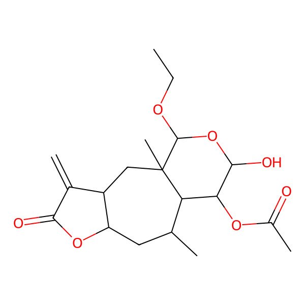 2D Structure of [(1S,3S,7R,9R,10S,11R,12R,14R)-14-ethoxy-12-hydroxy-1,9-dimethyl-4-methylidene-5-oxo-6,13-dioxatricyclo[8.4.0.03,7]tetradecan-11-yl] acetate