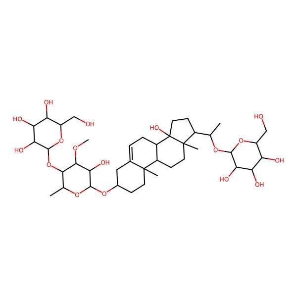 2D Structure of (2S,3R,4S,5R,6R)-2-[(2R,3S,4R,5R,6R)-5-hydroxy-6-[[(3S,8R,9S,10R,13R,14S,17S)-14-hydroxy-10,13-dimethyl-17-[(1S)-1-[(2R,3R,4S,5R,6R)-3,4,5-trihydroxy-6-(hydroxymethyl)oxan-2-yl]oxyethyl]-1,2,3,4,7,8,9,11,12,15,16,17-dodecahydrocyclopenta[a]phenanthren-3-yl]oxy]-4-methoxy-2-methyloxan-3-yl]oxy-6-(hydroxymethyl)oxane-3,4,5-triol