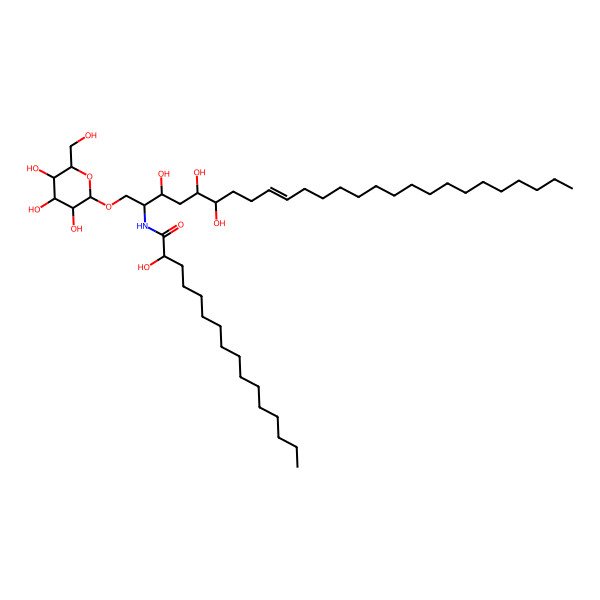 2D Structure of (2R)-2-hydroxy-N-[(E,2S,3S,5R,6S)-3,5,6-trihydroxy-1-[(2R,3R,4S,5S,6R)-3,4,5-trihydroxy-6-(hydroxymethyl)oxan-2-yl]oxyhexacos-9-en-2-yl]hexadecanamide