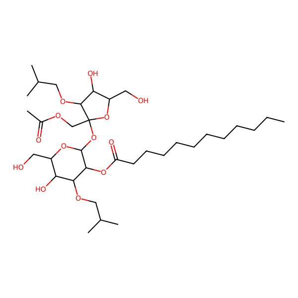 2D Structure of [2-[2-(Acetyloxymethyl)-4-hydroxy-5-(hydroxymethyl)-3-(2-methylpropoxy)oxolan-2-yl]oxy-5-hydroxy-6-(hydroxymethyl)-4-(2-methylpropoxy)oxan-3-yl] dodecanoate