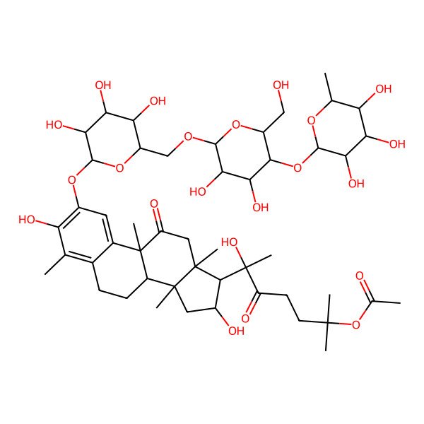 2D Structure of [(6R)-6-[(8S,9R,13R,14R,16R,17R)-2-[(2S,3R,4S,5S,6R)-6-[[(2R,3R,4R,5S,6R)-3,4-dihydroxy-6-(hydroxymethyl)-5-[(2S,3R,4R,5R,6S)-3,4,5-trihydroxy-6-methyloxan-2-yl]oxyoxan-2-yl]oxymethyl]-3,4,5-trihydroxyoxan-2-yl]oxy-3,16-dihydroxy-4,9,13,14-tetramethyl-11-oxo-7,8,12,15,16,17-hexahydro-6H-cyclopenta[a]phenanthren-17-yl]-6-hydroxy-2-methyl-5-oxoheptan-2-yl] acetate