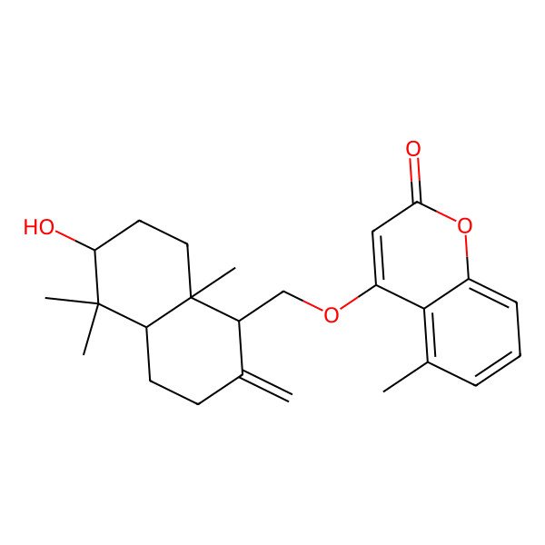2D Structure of 4-[(6-hydroxy-5,5,8a-trimethyl-2-methylidene-3,4,4a,6,7,8-hexahydro-1H-naphthalen-1-yl)methoxy]-5-methylchromen-2-one