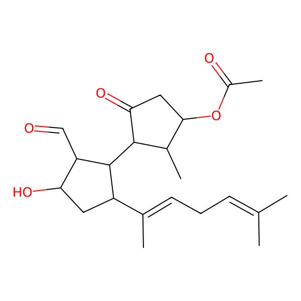 2D Structure of [3-[2-Formyl-3-hydroxy-5-(6-methylhepta-2,5-dien-2-yl)cyclopentyl]-2-methyl-4-oxocyclopentyl] acetate