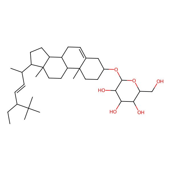 2D Structure of (2R,3R,4S,5S,6R)-2-[[(3S,8S,9S,10R,13R,14S,17R)-17-[(E,2S,5R)-5-ethyl-6,6-dimethylhept-3-en-2-yl]-10,13-dimethyl-2,3,4,7,8,9,11,12,14,15,16,17-dodecahydro-1H-cyclopenta[a]phenanthren-3-yl]oxy]-6-(hydroxymethyl)oxane-3,4,5-triol