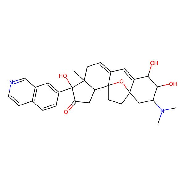 2D Structure of 14-(Dimethylamino)-5,12,13-trihydroxy-5-isoquinolin-7-yl-6-methyl-19-oxapentacyclo[14.2.1.01,9.02,6.011,16]nonadeca-8,10-dien-4-one