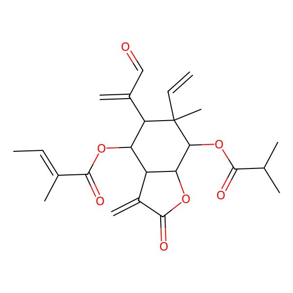 2D Structure of [6-ethenyl-6-methyl-3-methylidene-7-(2-methylpropanoyloxy)-2-oxo-5-(3-oxoprop-1-en-2-yl)-4,5,7,7a-tetrahydro-3aH-1-benzofuran-4-yl] 2-methylbut-2-enoate