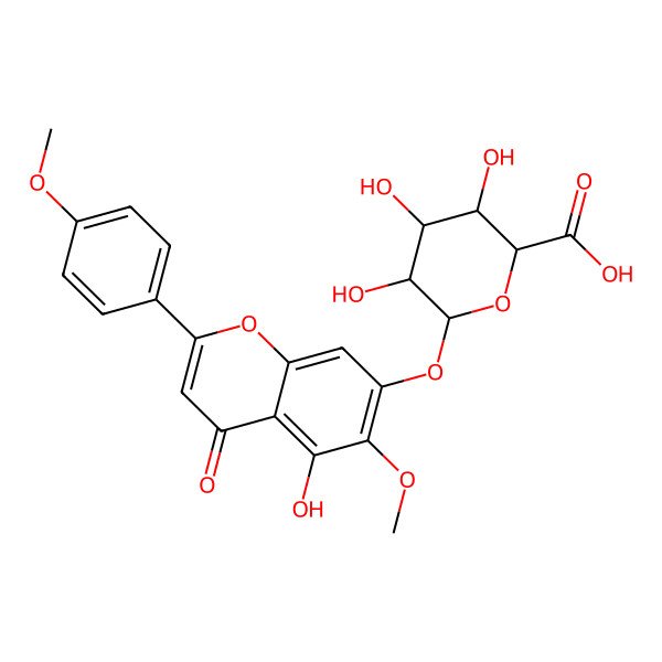 2D Structure of (2R,3S,4S,5R,6S)-3,4,5-trihydroxy-6-[5-hydroxy-6-methoxy-2-(4-methoxyphenyl)-4-oxochromen-7-yl]oxyoxane-2-carboxylic acid