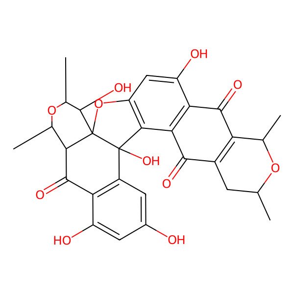 2D Structure of (1S,9R,11R,17S,25S,26R,28R,29R)-5,17,20,22,29-pentahydroxy-9,11,26,28-tetramethyl-2,10,27-trioxaheptacyclo[15.12.0.01,25.03,16.06,15.08,13.018,23]nonacosa-3(16),4,6(15),8(13),18(23),19,21-heptaene-7,14,24-trione