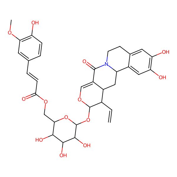 2D Structure of [(2R,3S,4S,5R,6S)-6-[[(1R,15S,16R,17S)-16-ethenyl-4,5-dihydroxy-11-oxo-14-oxa-10-azatetracyclo[8.8.0.02,7.012,17]octadeca-2,4,6,12-tetraen-15-yl]oxy]-3,4,5-trihydroxyoxan-2-yl]methyl (Z)-3-(4-hydroxy-3-methoxyphenyl)prop-2-enoate