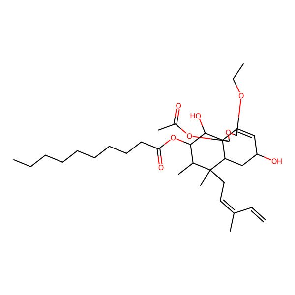 2D Structure of [1-Acetyloxy-3-ethoxy-5,10-dihydroxy-7,8-dimethyl-7-(3-methylpenta-2,4-dienyl)-1,3,5,6,6a,8,9,10-octahydrobenzo[d][2]benzofuran-9-yl] decanoate