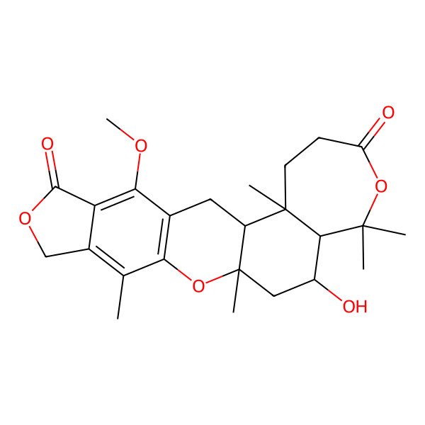 2D Structure of 21-Hydroxy-10-methoxy-1,4,14,19,19-pentamethyl-2,7,18-trioxapentacyclo[11.9.0.03,11.05,9.014,20]docosa-3(11),4,9-triene-8,17-dione