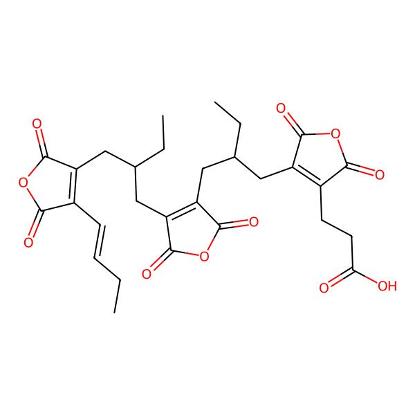 2D Structure of 3-[4-[(2R)-2-[[4-[(2R)-2-[[4-[(E)-but-1-enyl]-2,5-dioxofuran-3-yl]methyl]butyl]-2,5-dioxofuran-3-yl]methyl]butyl]-2,5-dioxofuran-3-yl]propanoic acid