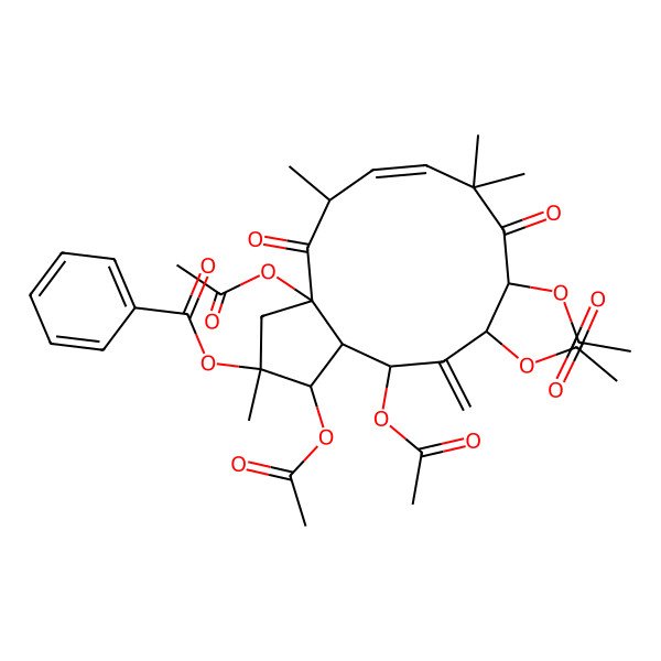 2D Structure of (1,3a,10,11,13-pentaacetyloxy-2,5,8,8-tetramethyl-12-methylidene-4,9-dioxo-3,5,10,11,13,13a-hexahydro-1H-cyclopenta[12]annulen-2-yl) benzoate