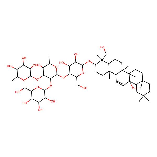 2D Structure of 2-[2-[4,5-Dihydroxy-2-(hydroxymethyl)-6-[[9-(hydroxymethyl)-4,5,9,13,20,20-hexamethyl-24-oxahexacyclo[15.5.2.01,18.04,17.05,14.08,13]tetracos-15-en-10-yl]oxy]oxan-3-yl]oxy-5-hydroxy-6-methyl-3-[3,4,5-trihydroxy-6-(hydroxymethyl)oxan-2-yl]oxyoxan-4-yl]oxy-6-methyloxane-3,4,5-triol