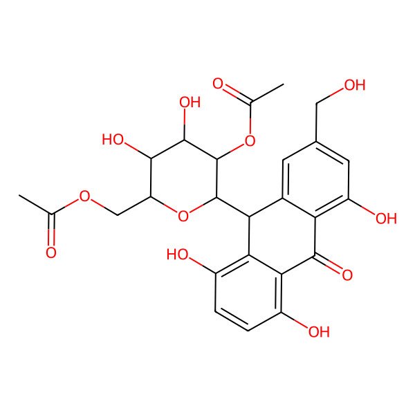 2D Structure of [5-acetyloxy-3,4-dihydroxy-6-[1,4,5-trihydroxy-7-(hydroxymethyl)-10-oxo-9H-anthracen-9-yl]oxan-2-yl]methyl acetate