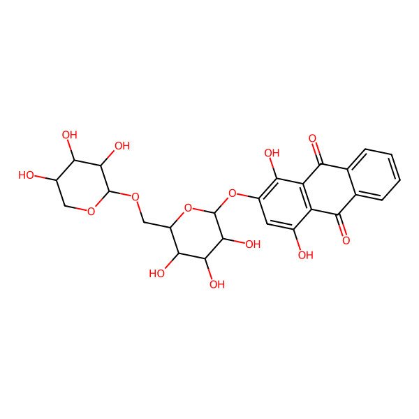 2D Structure of 1,4-Dihydroxy-2-[3,4,5-trihydroxy-6-[(3,4,5-trihydroxyoxan-2-yl)oxymethyl]oxan-2-yl]oxyanthracene-9,10-dione