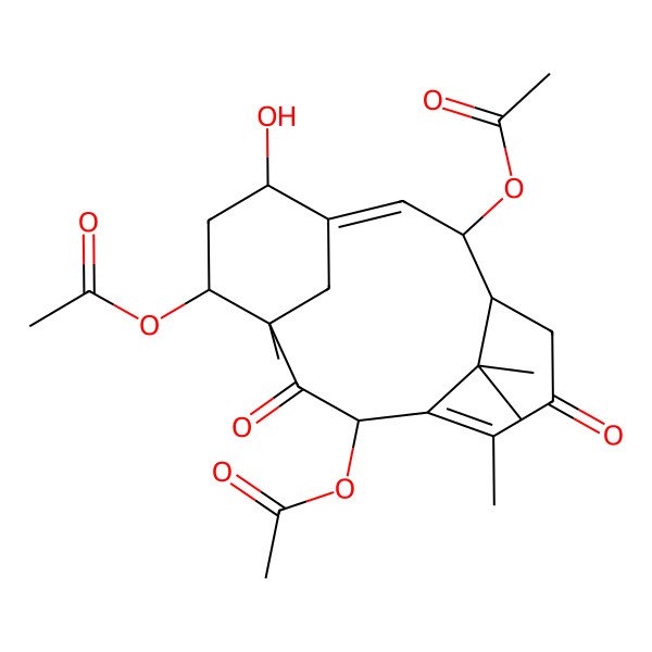 2D Structure of (2,10-Diacetyloxy-7-hydroxy-4,14,15,15-tetramethyl-3,13-dioxo-5-tricyclo[9.3.1.14,8]hexadeca-1(14),8-dienyl) acetate
